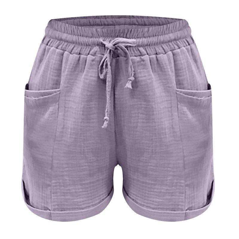 Summer Cotton Linen Shorts For Women Elastic High Waist Casual Solid Lounge Shorts Drawstring Comfy Beach Short Pants