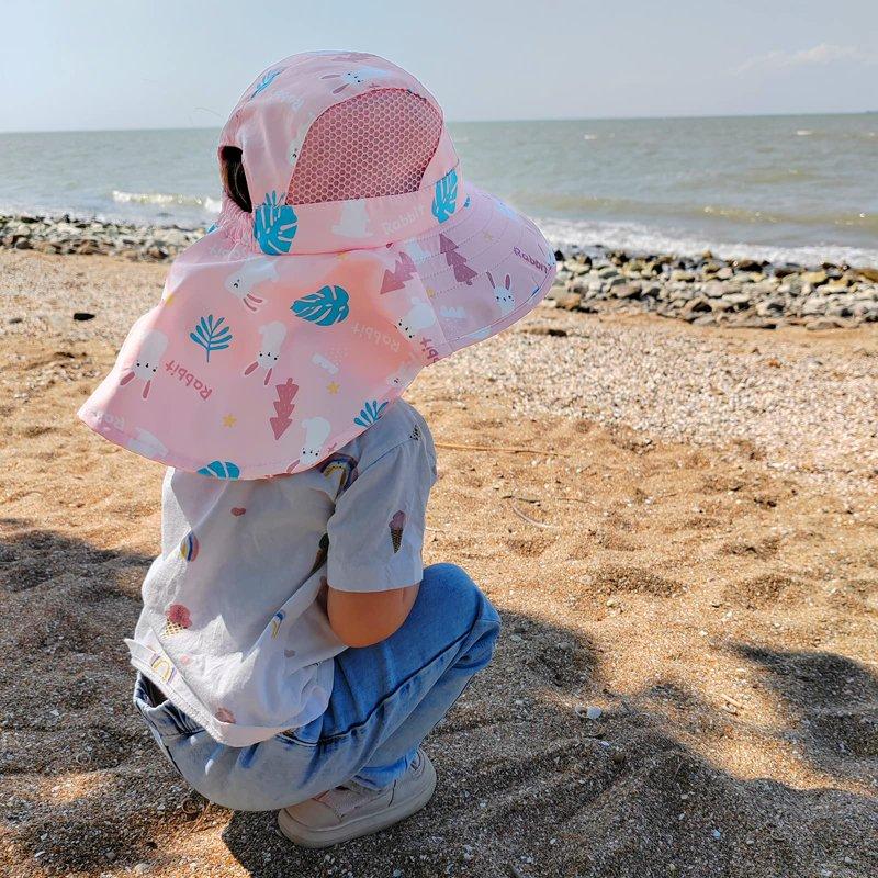 Summer Cute Sun Hat For Boys And Girls Cartoon Big Brimmed Fisherman Hat UV Resistant Children's Hat Whistle Sun Hat