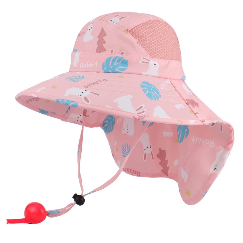 Summer Cute Sun hat for Boys and Girls Cartoon Big Brimmed Fisherman hat UV Resistant Children's hat Whistle Sun hat