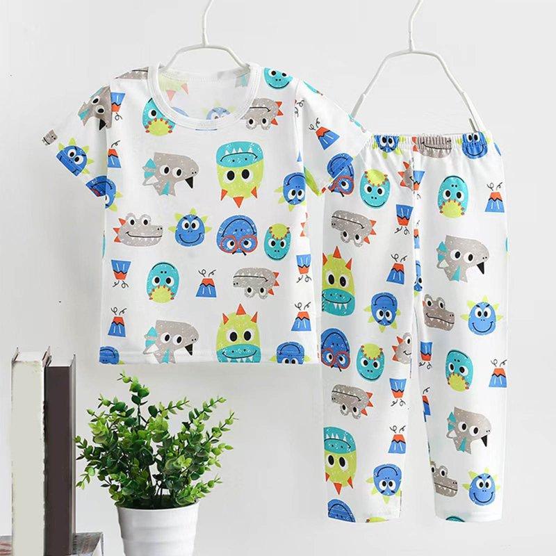 Summer Savings Clearance 2025 Bovxnpu Boys Girls Cotton Pajamas Sets Toddler Boys 2 Piece Loungewear Set Boys' Casual Short Sleeve Tops Round Neck Collar Botton Printed Short Pants 10 Years