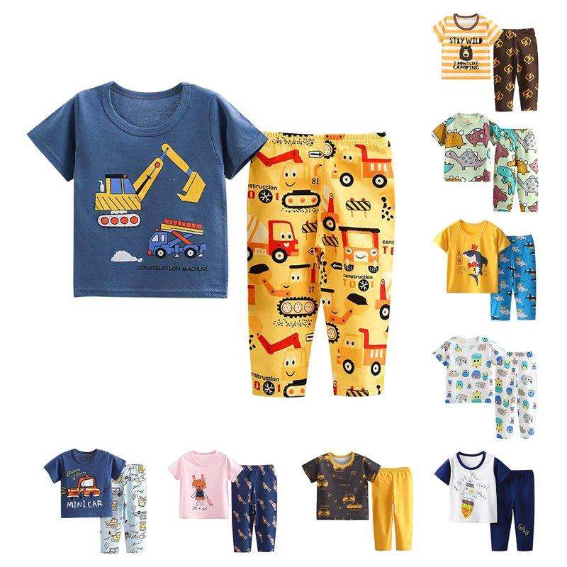 Summer Savings Clearance 2025 Bovxnpu Boys Girls Cotton Pajamas Sets Toddler Boys 2 Piece Loungewear Set Boys' Casual Short Sleeve Tops Round Neck Collar Botton Printed Short Pants 10 Years