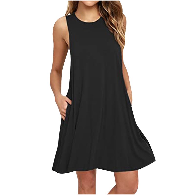 Summer Savings Clearance Egzmbll Summer Casual Dresses For Women Sleeveless Midi Dress Swing Tank Sundress Pleated Tshirt Dress On Clearance S-2XL