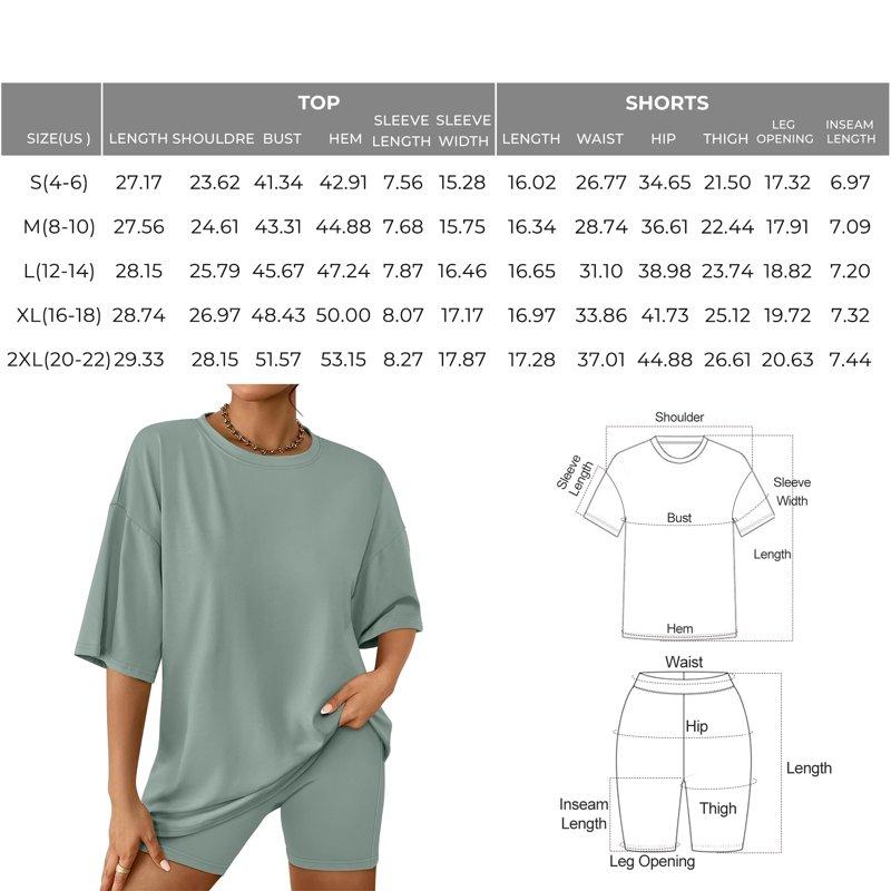 SUNBS 2 Piece Outfit For Women Lounge Sets Oversized Tshirts Matching Biker Short Summer Clothing Sizes S-2XL