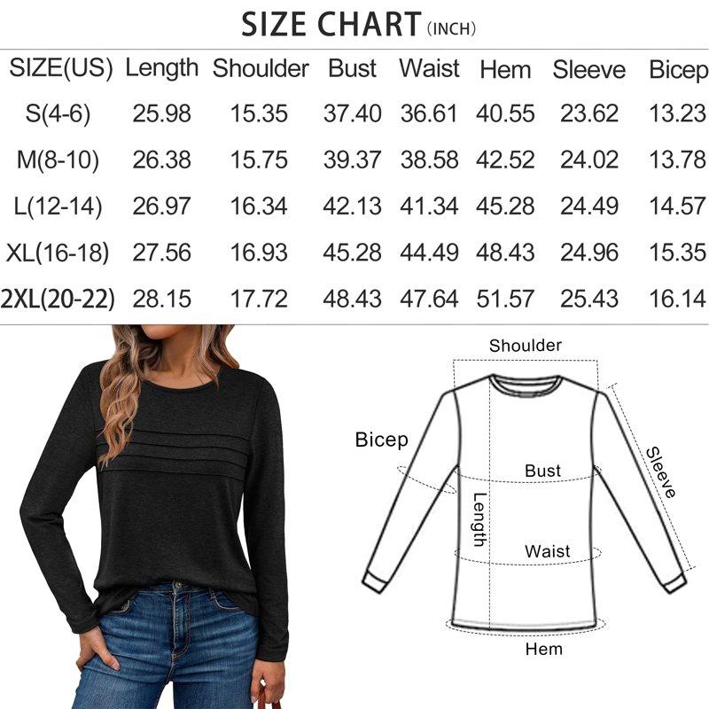 SUNBS Blouses For Women Long Sleeve Shirts Dressy Casual Crew Neck Fall Tops Sizes S-2XL