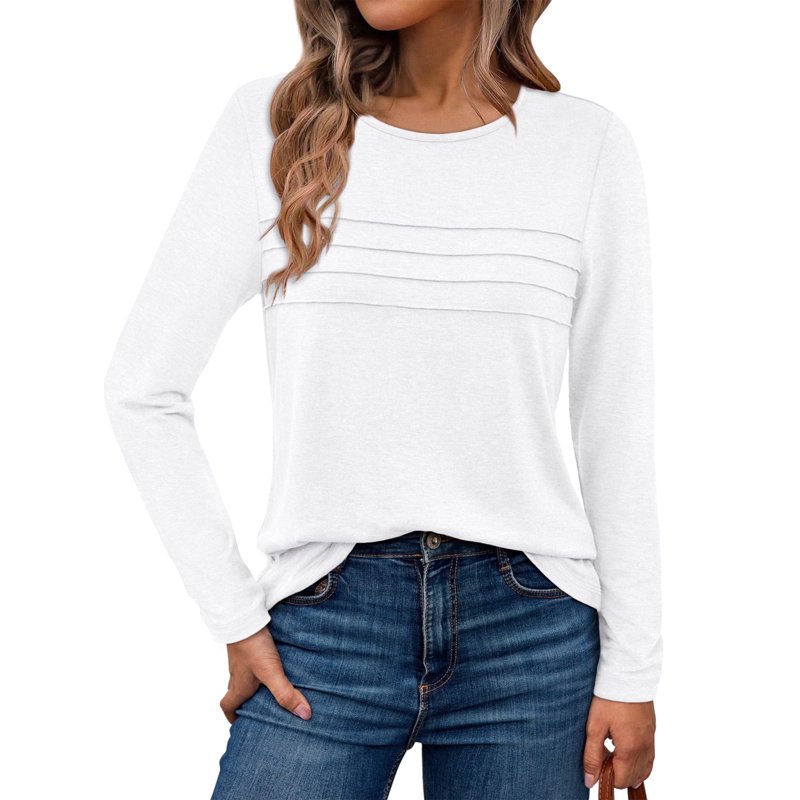 SUNBS Blouses for Women Long Sleeve Shirts Dressy Casual Crew Neck Fall Tops Sizes S-2XL