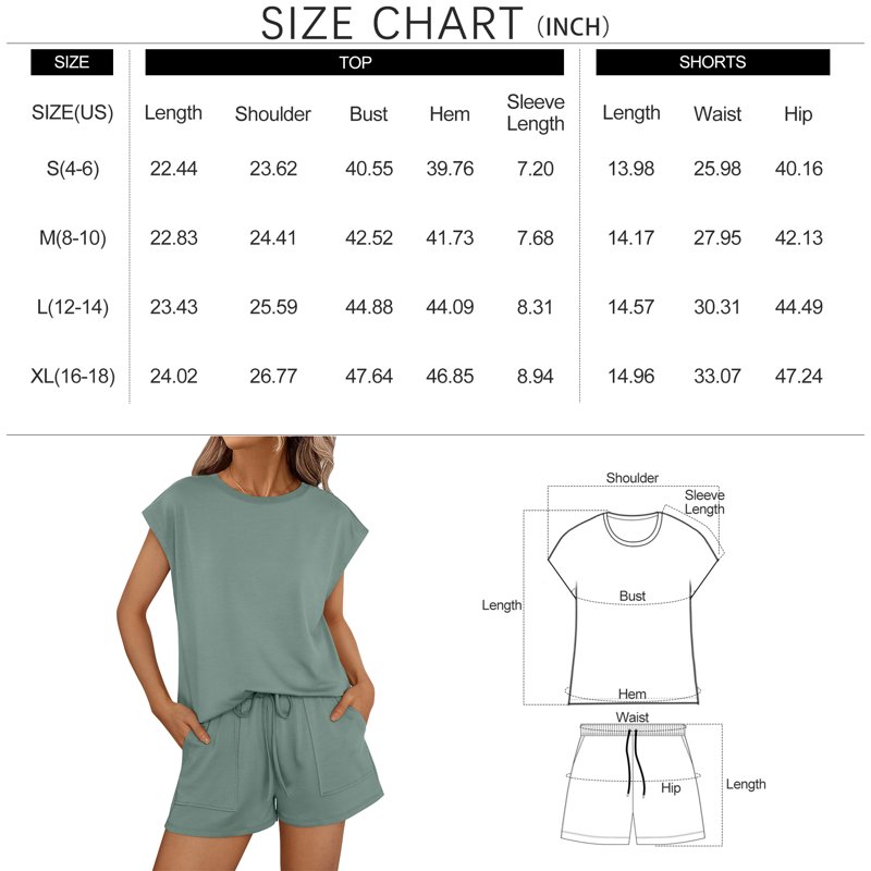 SUNBS Lounge Sets For Women Two Piece Outfits Sweatsuit Crew Neck Short Sets Cap Sleeve Drawstring With Pocket