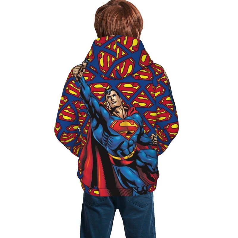 Superman Youth Cartoon Hoodie Fashion Long Sleeve Kids Pullover Coat Casual Hoody Hooded Sweatshirts For Boys Girls