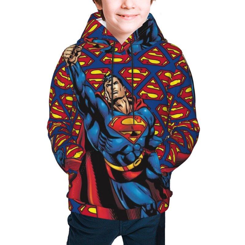 Superman Youth Cartoon Hoodie Fashion Long Sleeve Kids Pullover Coat Casual Hoody Hooded Sweatshirts for Boys Girls