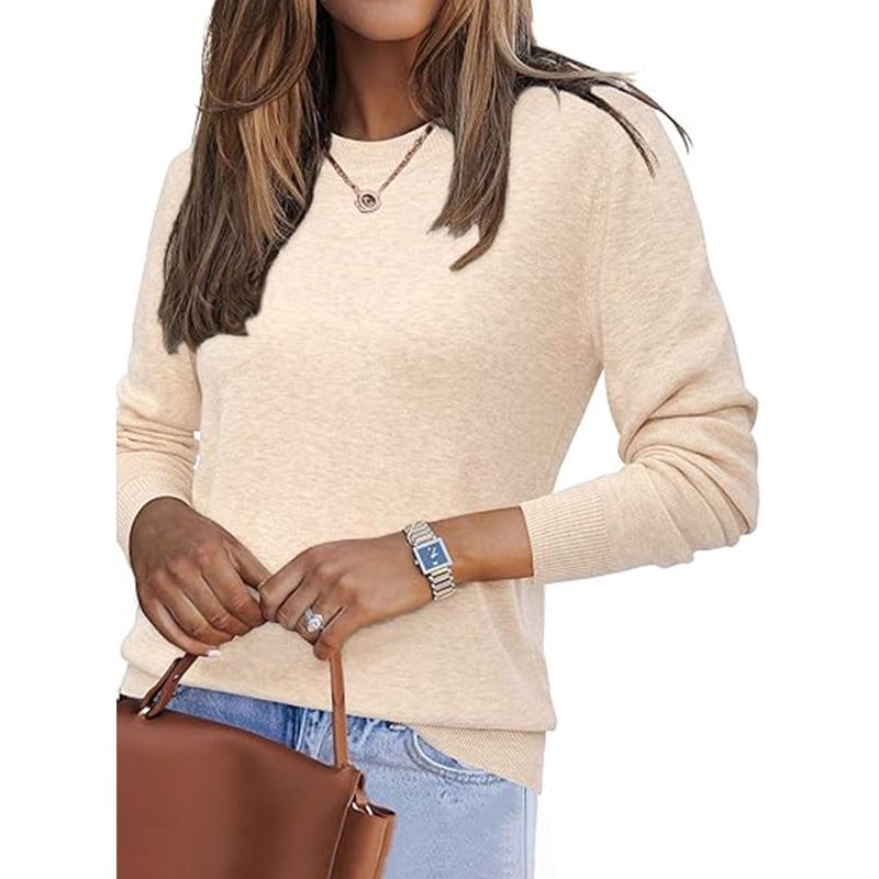 Sweaters for Women Basic Solid Color Crewneck Sweaters Lightweight Pullover Tops Fall Sweater Shermie