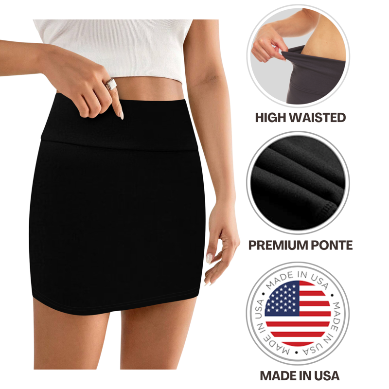 Sweet Hearts Bodycon Black Mini Skirt For Women- High Waist Womens Skirt Made In USA