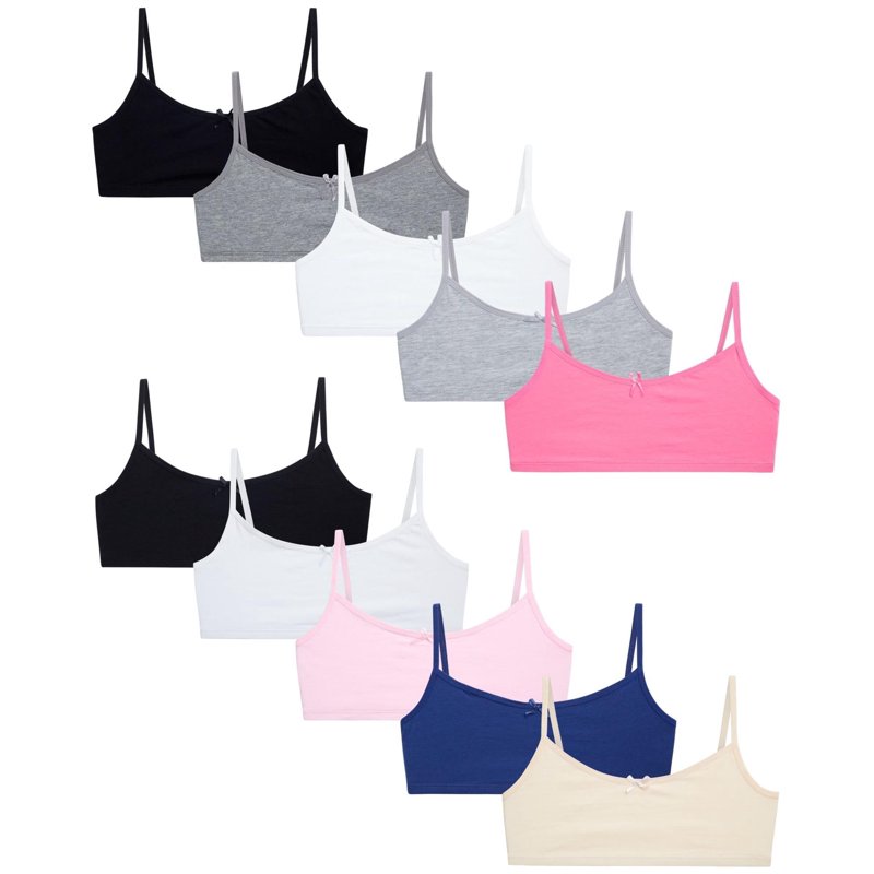 Sweet & Sassy Girls Cotton Spandex Cami Crop Training Bra (10 Pack)