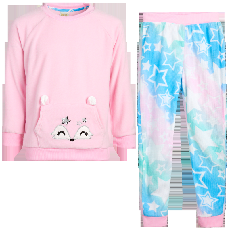 Sweet & Sassy Girls' Pajama Set - 2 Piece Velour Critter Sleep Shirt and Pajama Bottoms