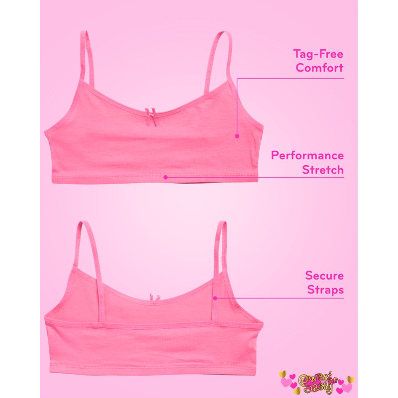 Sweet & Sassy Girls’ Training Bra – 5 Pack Cotton Stretch Crop Cami Bralette (S-L)