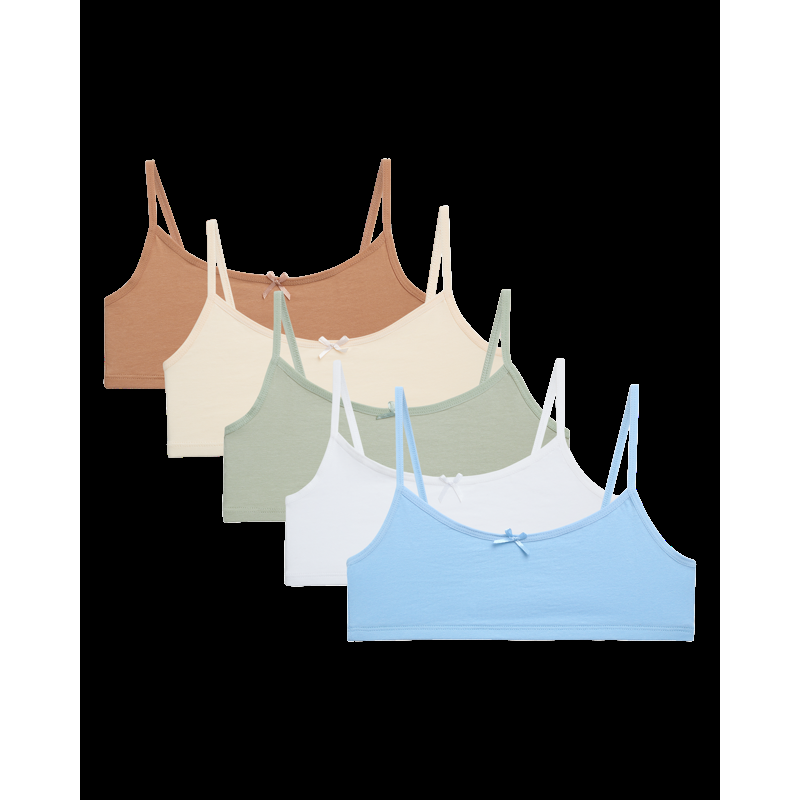 Sweet & Sassy Girls’ Training Bra – 5 Pack Cotton Stretch Crop Cami Bralette (S-L)