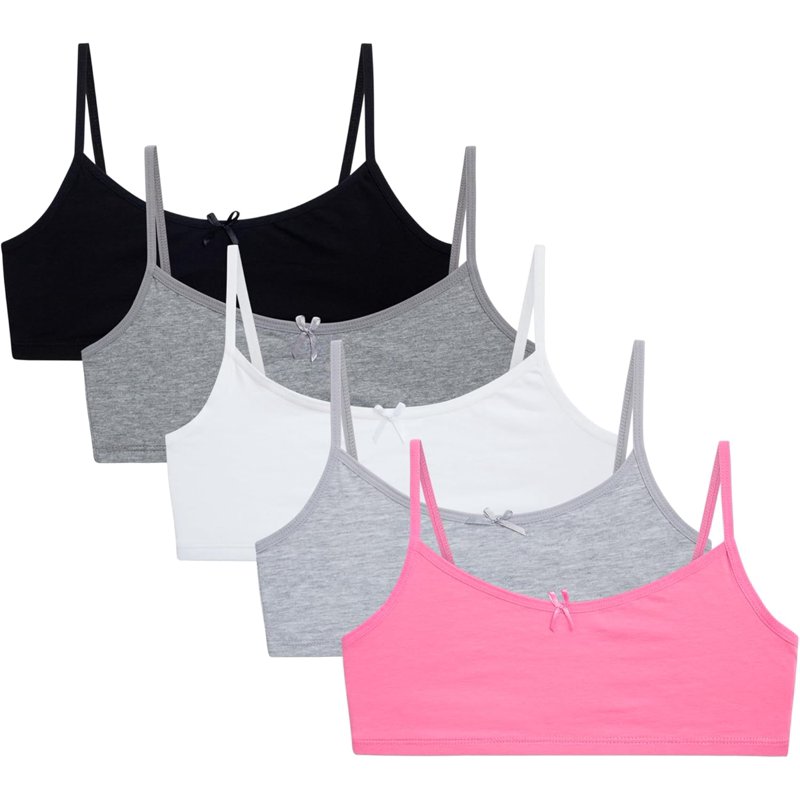 Sweet & Sassy Girls’ Training Bra – 5 Pack Cotton Stretch Crop Cami Bralette (S-L)