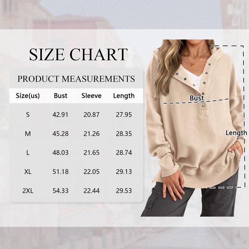 SWQZVT Womens Hoodies Button Up V Neck Long Sleeve Pullover For Women Side Slit Sweatshirts Casual Fall Hooded Tops L