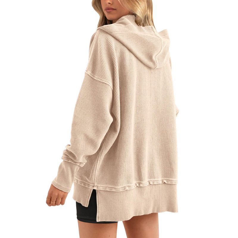 SWQZVT Womens Hoodies Button Up V Neck Long Sleeve Pullover For Women Side Slit Sweatshirts Casual Fall Hooded Tops L