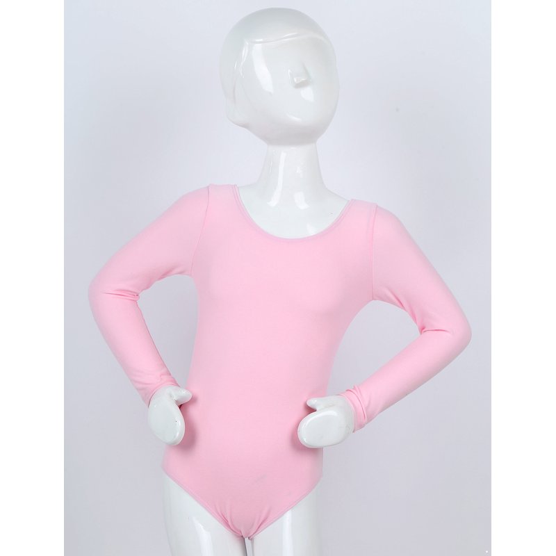 Sxiwei Kids Girls Cotton Long Sleeve Ballet Dance Leotard Gymnastics Fitness Workout Bodysuit Pink 10