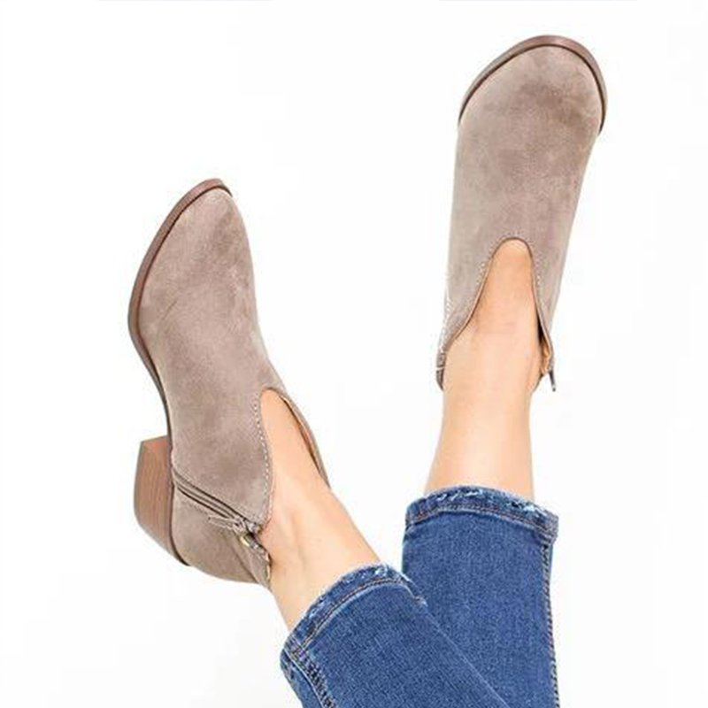 symoid Womens Booties- Mid Heel Shoes Winter Warm Leopard Fashion Side Zipper Pointed Toe Casual Solid Ankle Boots Gray 36