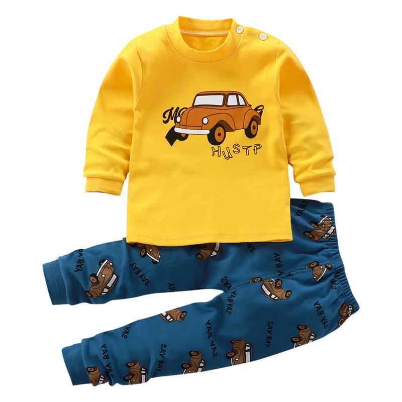 Tdoqot Toddler Boys Outfit Sets 2 PC- Long Sleeve Kids Fall Winter Clothes Cute Casual Cotton T Shirts And Pants Yellow Size 3 T