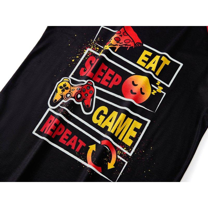 Tebbis 2-Piece Cozy Pajamas For Big Boys Sleep Face & Game Graphic Red Long Sleeves Soft PJs Set Kid Size 10