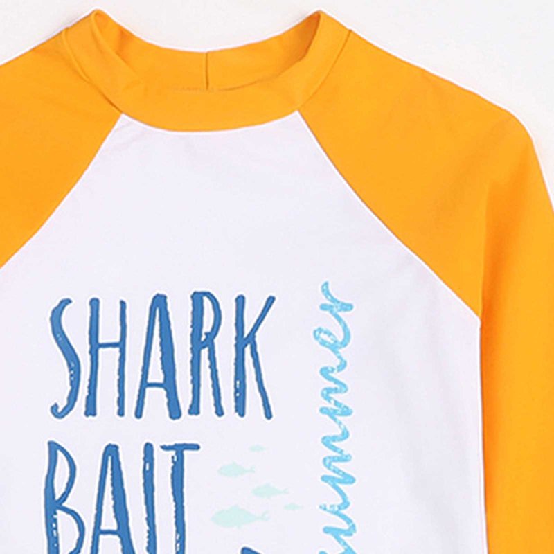 TEDOYE Toddler Boys Shrk Print 2PCS Swim Sets Long Sleeve Rash Guard & Board Shorts UPF50+ Quick Dry Beachwear For Summer Cute Wear 4-5 Years