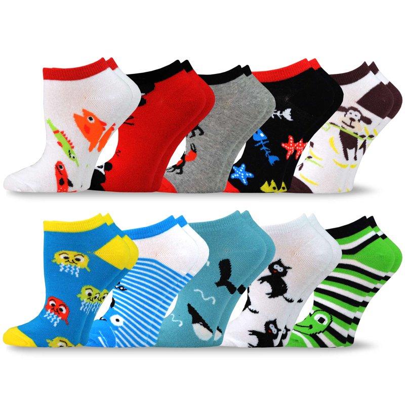 TeeHee Women's Valued 9+1 Pack Fashion No Show Cotton Socks (Fish And Animal)