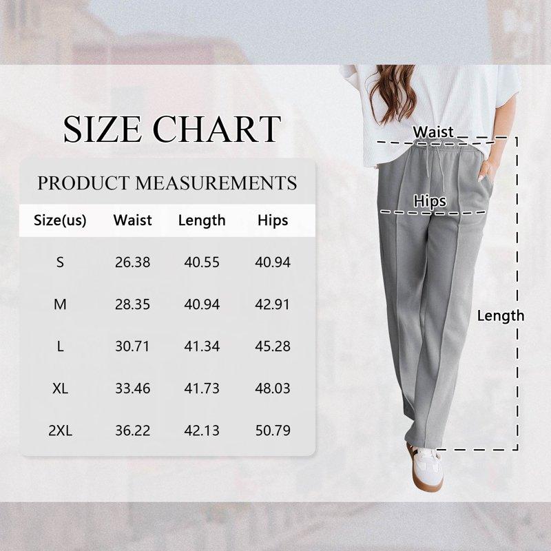 TEMOFON Fall Pants For Women Wide Leg Pants Fall Pants With Pockets Elastic Waistband Comfy Pants Women Winter Lounge Fleece - Lined Pants Light Grey M