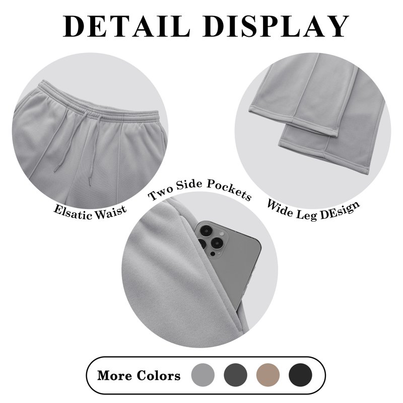 TEMOFON Fall Pants For Women Wide Leg Pants Fall Pants With Pockets Elastic Waistband Comfy Pants Women Winter Lounge Fleece - Lined Pants Light Grey M