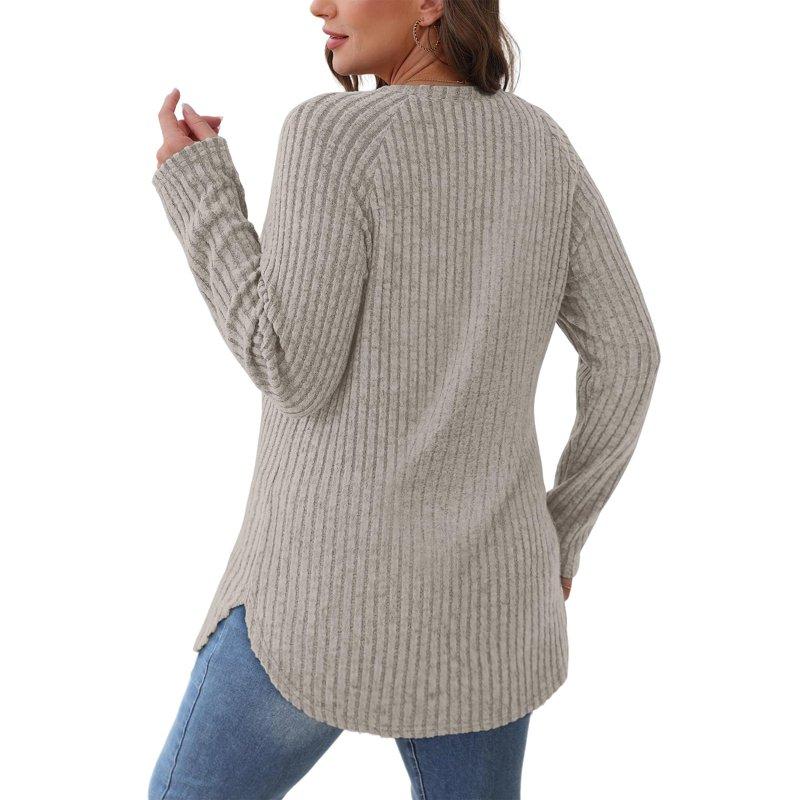 TEMOFON Long Sleeve Shirts For Women Loose Fit Dressy Casual Button Sweater Crew Neck Pullover Basic Sweaters For Women 2025