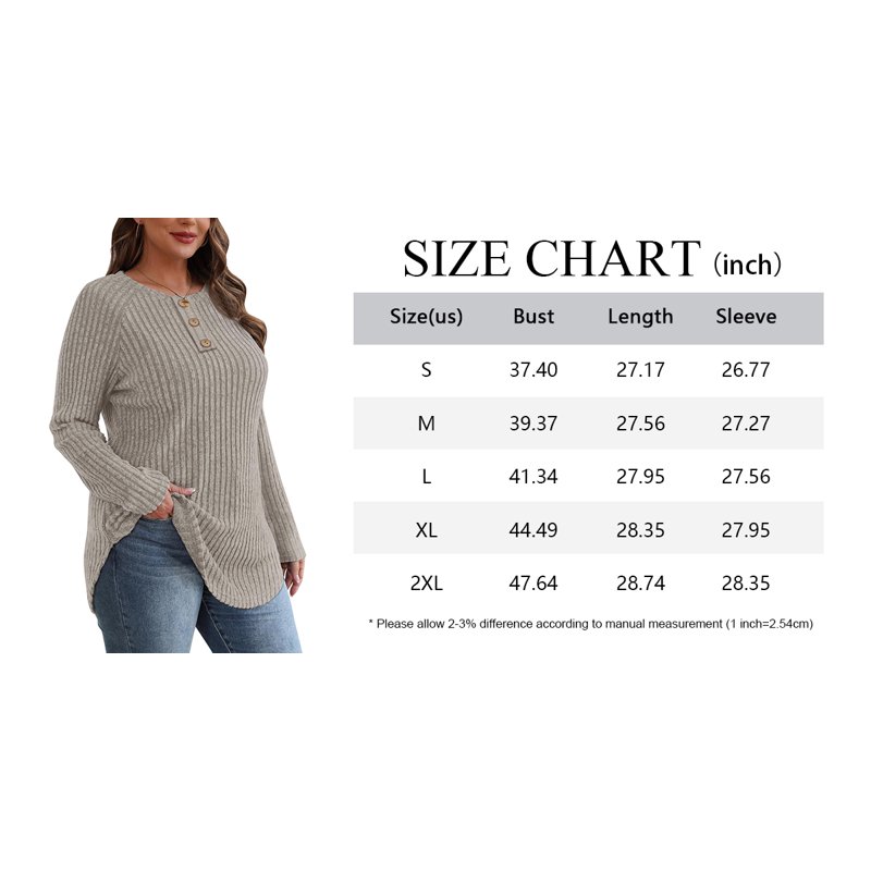 TEMOFON Long Sleeve Shirts For Women Loose Fit Dressy Casual Button Sweater Crew Neck Pullover Basic Sweaters For Women 2025