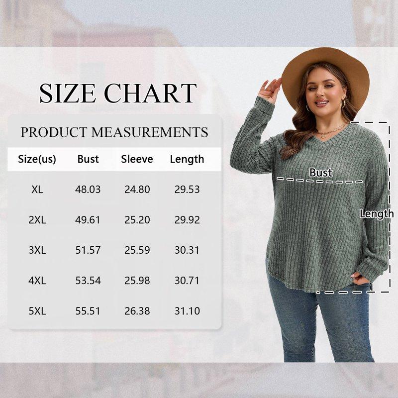 TEMOFON Plus Size Long Sleeve Shirts For Women V Neck Curved Hem Tunic Tops Lightweight Casual Loose Fit Fall Tops 3XL