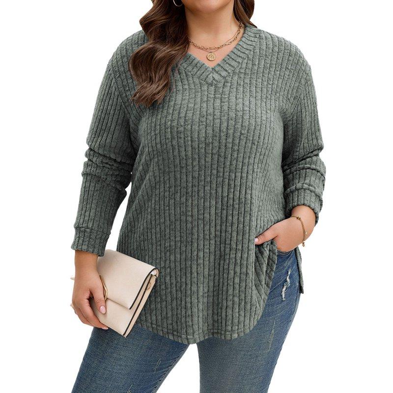 TEMOFON Plus Size Long Sleeve Shirts for Women V Neck Curved Hem Tunic Tops Lightweight Casual Loose Fit Fall Tops 3XL TEMOFON Plus Size Long Sleeve Shirts for Women V Neck Curved Hem Tunic Tops Lightweight Casual Loose Fit Fall Tops 3XL