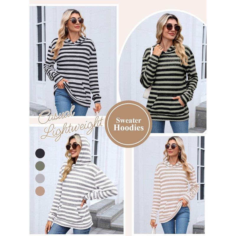 TEMOFON Women's Hoodies With Pockets Long Sleeve Pullover Sweatshirts Casual Fall Winter Striped Hoodie Tops