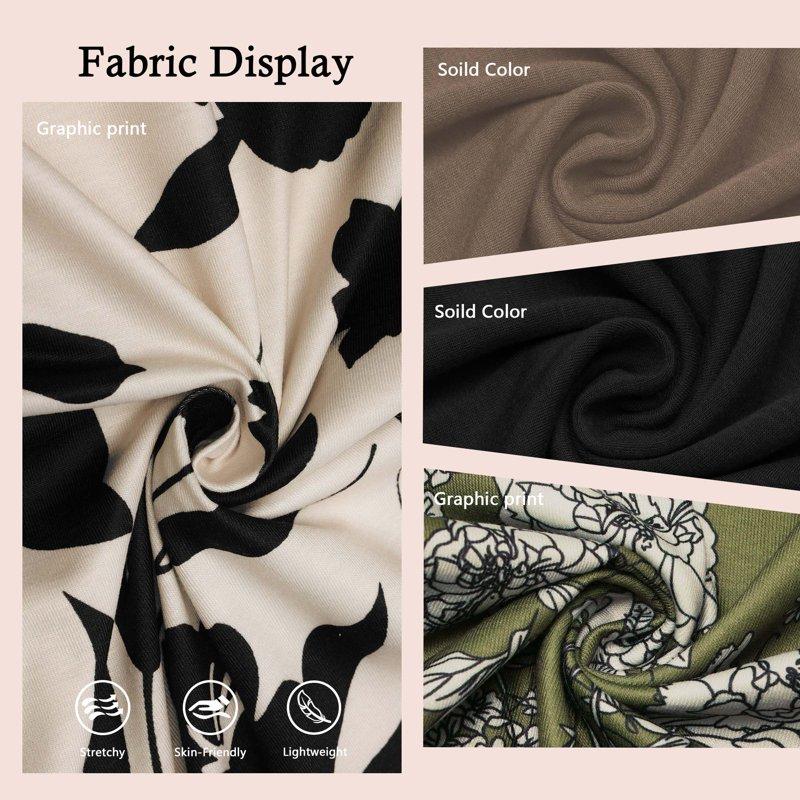 TEMOFON Women Tops Casual Business Split V Neck Floral Printed Pleated Blouses Loose Fit Fall Long Sleeve Work Shirts L