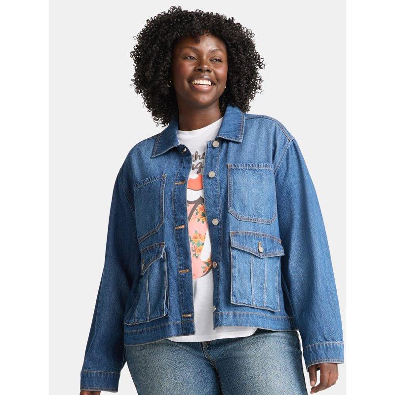 Terra & Sky Women's Plus Denim Utility Jacket Sizes 0X-5X