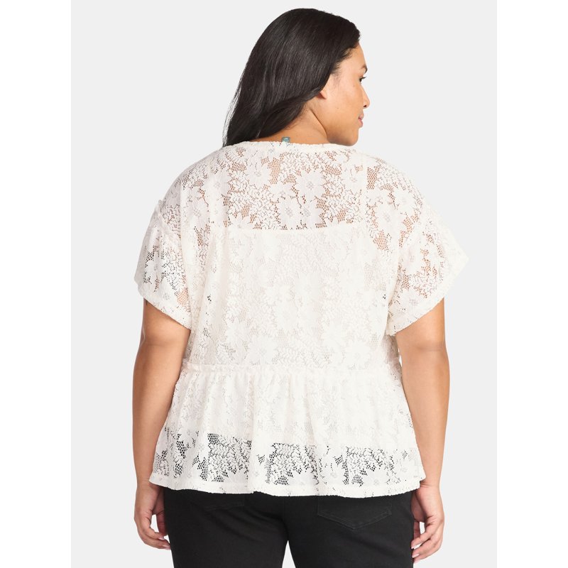Terra & Sky Women's Plus Lace Peplum Top Sizes 0X-5X
