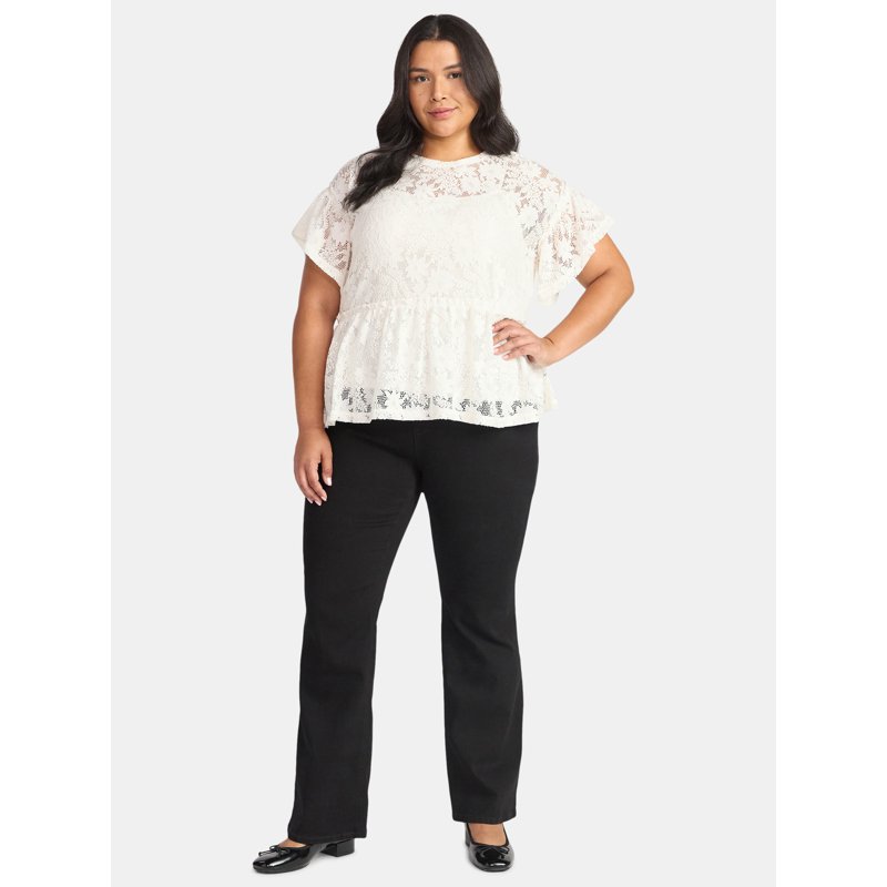 Terra & Sky Women's Plus Lace Peplum Top Sizes 0X-5X