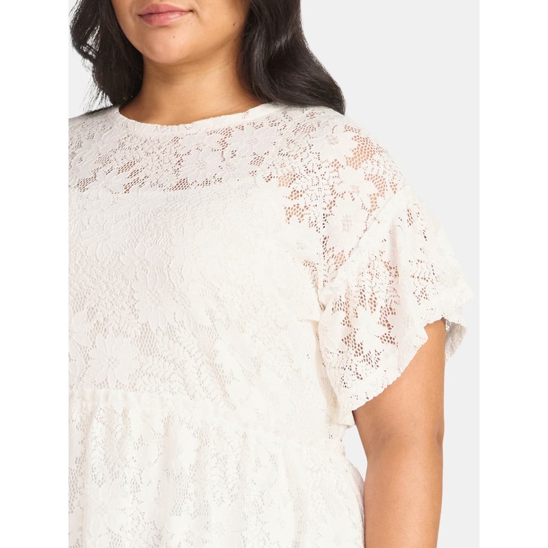 Terra & Sky Women's Plus Lace Peplum Top Sizes 0X-5X