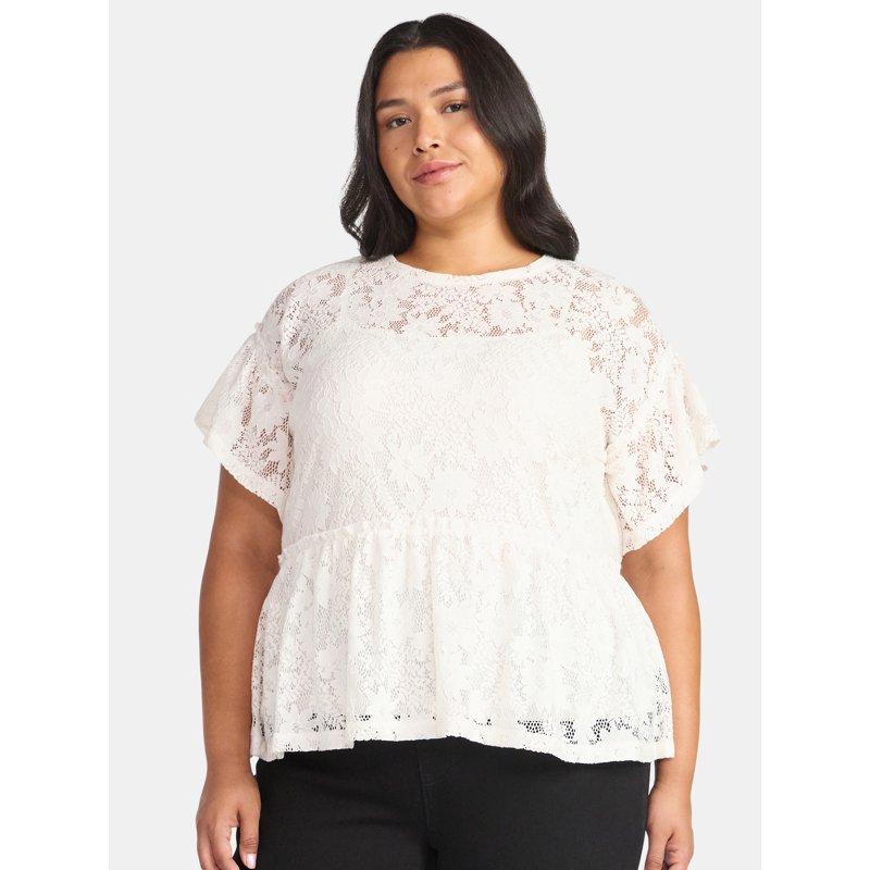 Terra & Sky Women's Plus Lace Peplum Top Sizes 0X-5X
