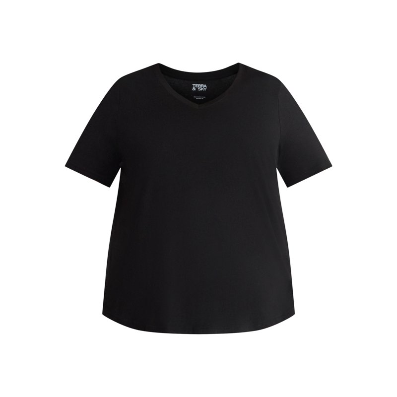 Terra & Sky Women's Plus V-Neck Tee With Short Sleeves 2-Pack Sizes 0X-5X