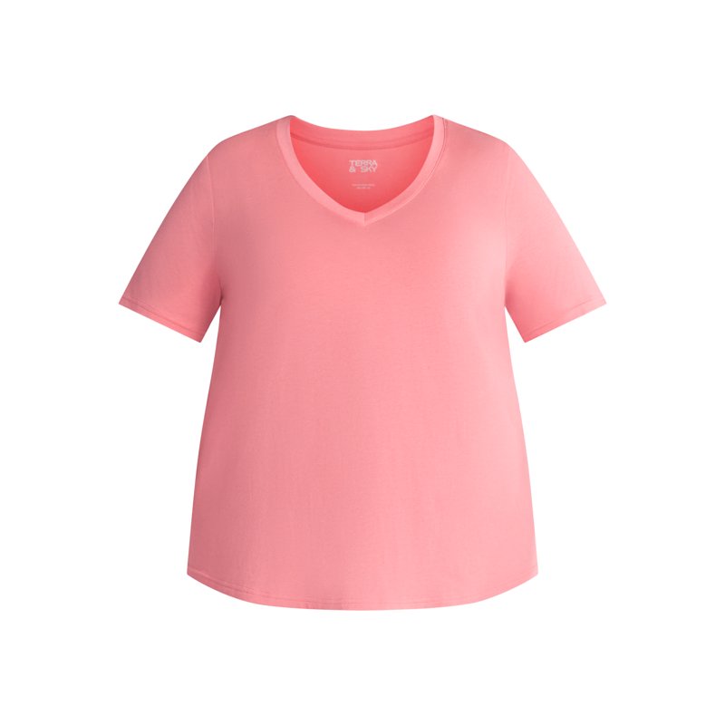 Terra & Sky Women's Plus V-Neck Tee With Short Sleeves 2-Pack Sizes 0X-5X