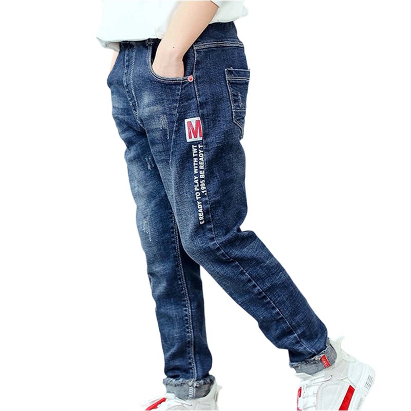 Tfken Jeans For Boys Children Raw Denim Slim-Leg Pleated Comfort Waist Distressed Daily Wear Blue Trousers Size 2-3 Years