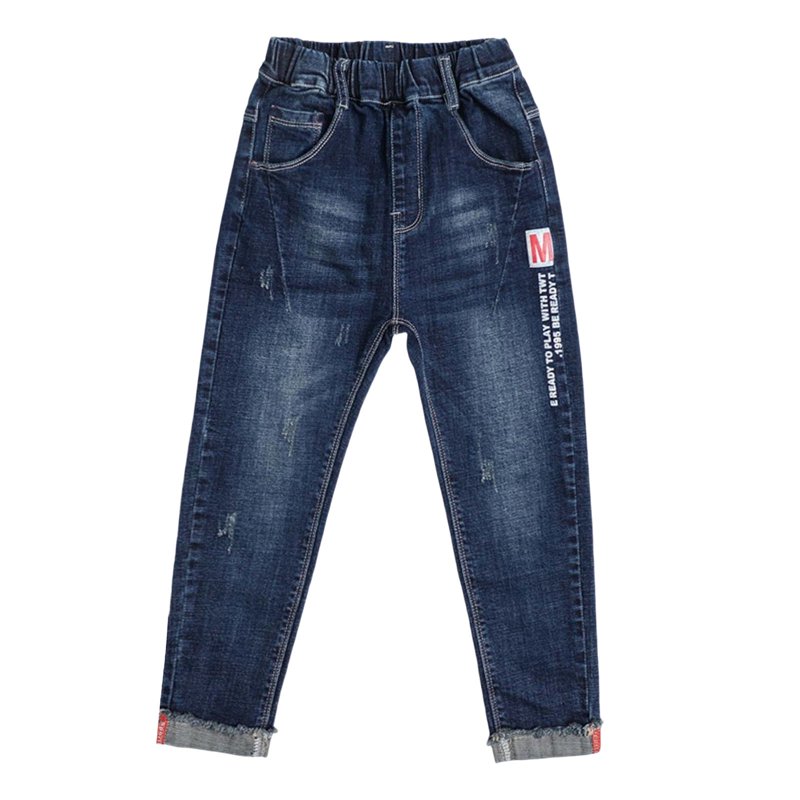 Tfken Jeans For Boys Children Raw Denim Slim-Leg Pleated Comfort Waist Distressed Daily Wear Blue Trousers Size 2-3 Years