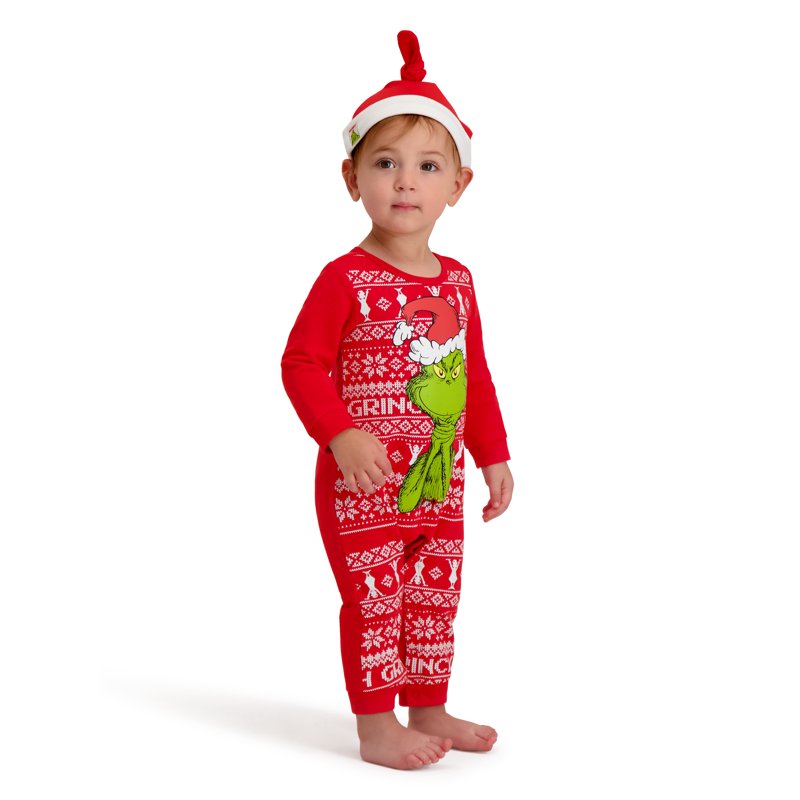 The Grinch Baby Unisex Red Long Sleeve Coverall and Hat Sizes 0/3M-24M
