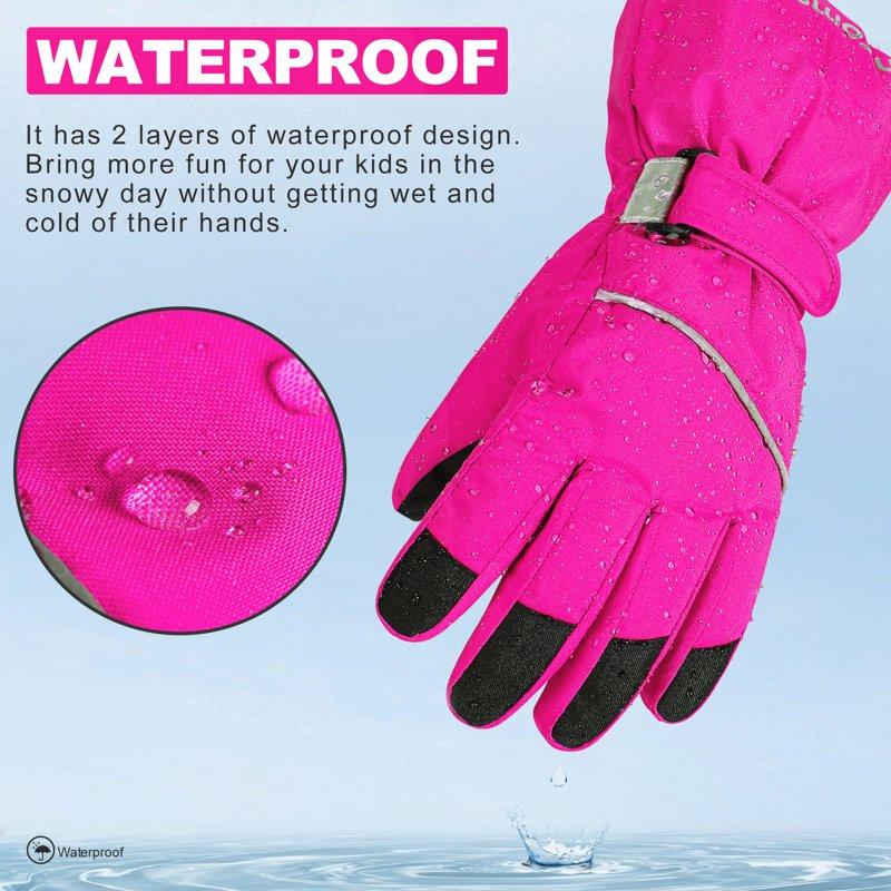 ThxToms Kids Warm Gloves Winter Waterproof Snow Gloves For Ourdoor Sports Toddler Bulky Ski Gloves For Boys Girls Rose Red M