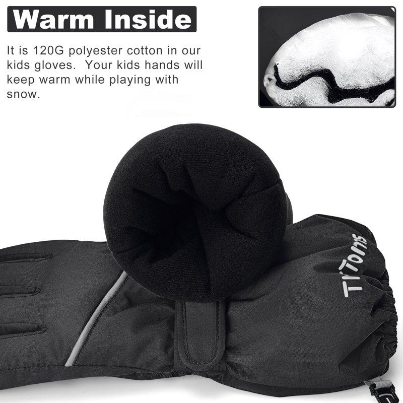 ThxToms Kids Warm Gloves Winter Waterproof Snow Gloves For Ourdoor Sports Toddler Bulky Ski Gloves For Boys Girls Black M