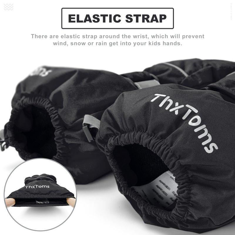 ThxToms Kids Warm Gloves Winter Waterproof Snow Gloves For Ourdoor Sports Toddler Bulky Ski Gloves For Boys Girls Black M