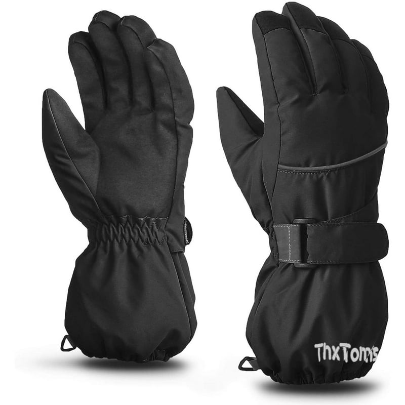 ThxToms Kids Warm Gloves Winter Waterproof Snow Gloves for Ourdoor Sports Toddler Bulky Ski Gloves for Boys Girls Black M