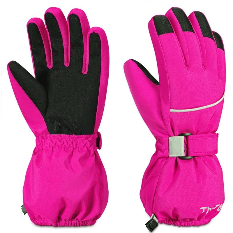 ThxToms Kids Warm Gloves Winter Waterproof Snow Gloves for Ourdoor Sports Toddler Bulky Ski Gloves for Boys Girls Rose Red M